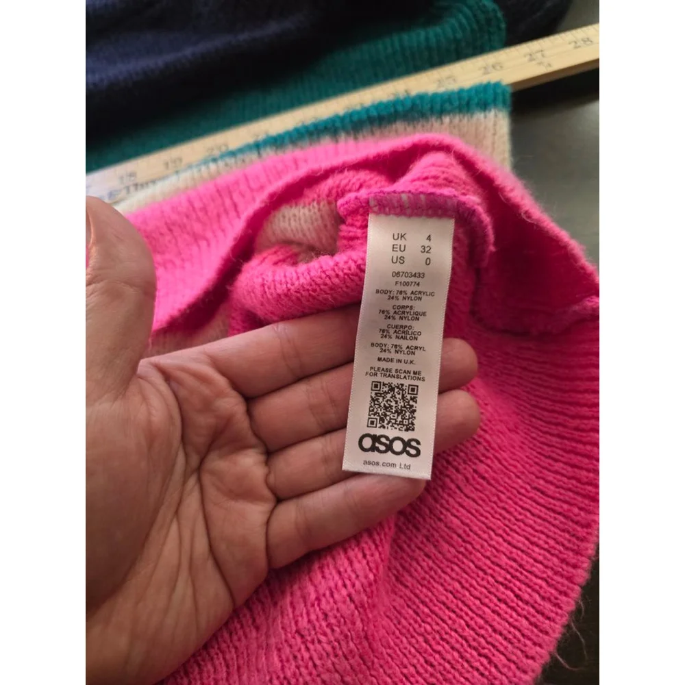 ASOS Curve Oversized Striped Crew Neck Sweater Size 0XL Navy Pink Green Beige